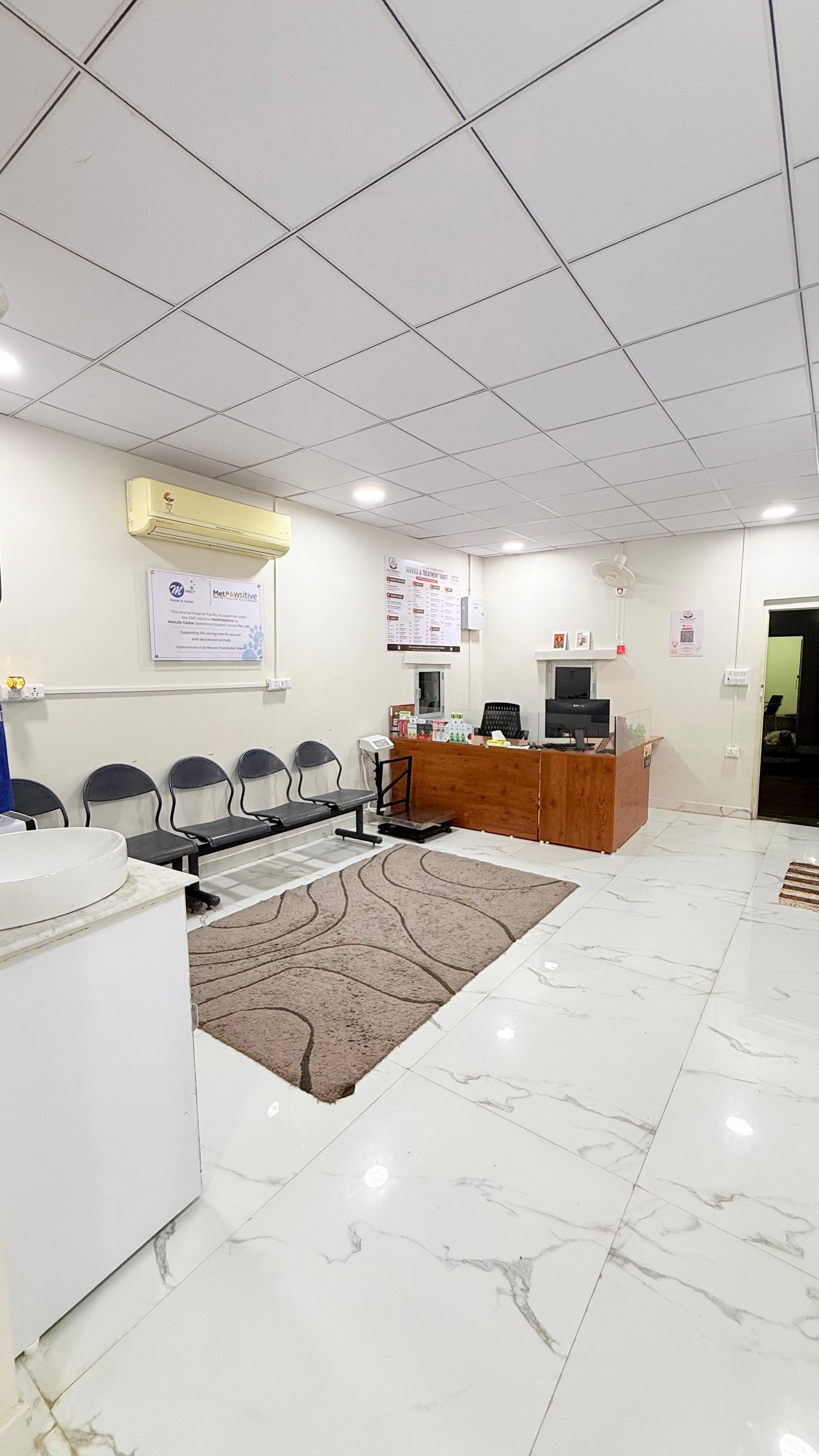 Reception and waiting area inside Milli Memorial Dog Hospital